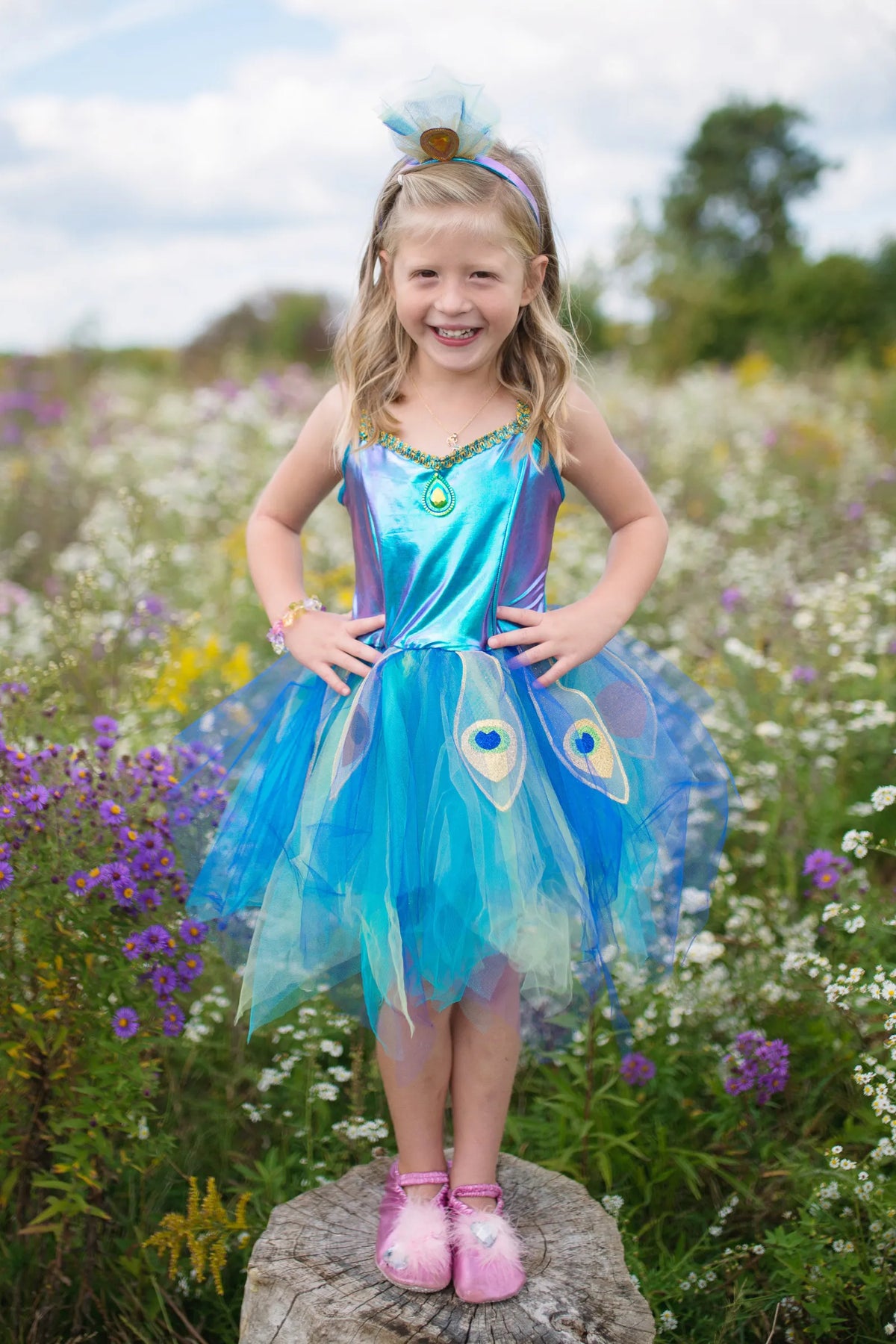 Pretty Peacock Dress With Headband For Kids 5-6