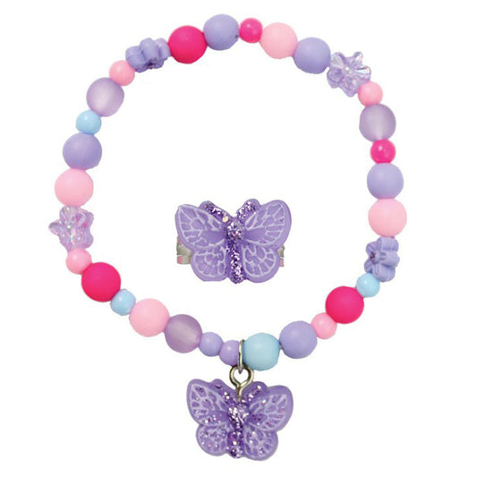 Sparkle Butterfly Ring and Bracelet Set, Costume Accessory for Kids 3+