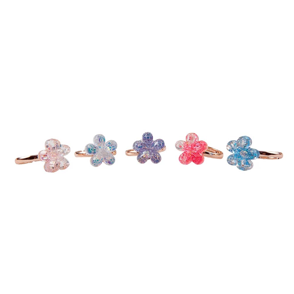 Boutique Shimmer Flower Rings: 5 Pieces, Costume Accessory for Kids 3+