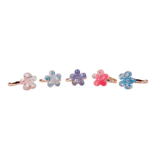 Boutique Shimmer Flower Rings: 5 Pieces, Costume Accessory for Kids 3+