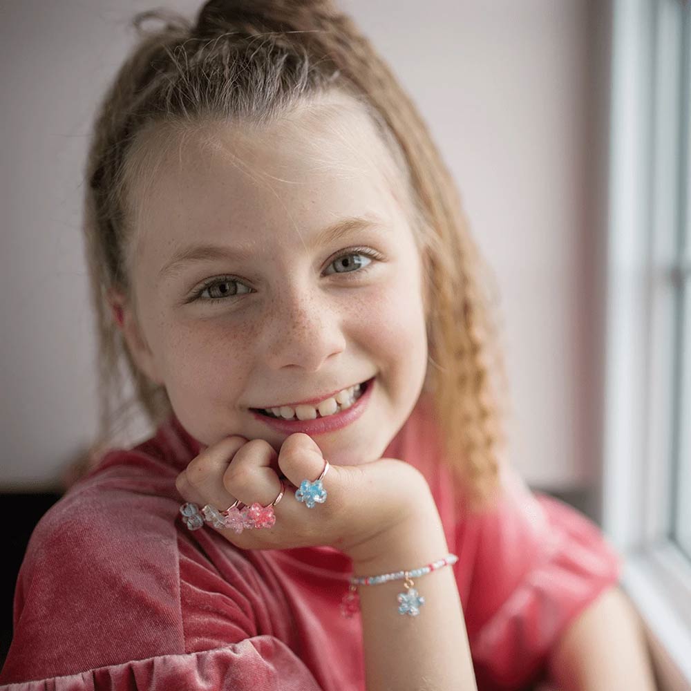 Boutique Shimmer Flower Rings: 5 Pieces, Costume Accessory for Kids 3+
