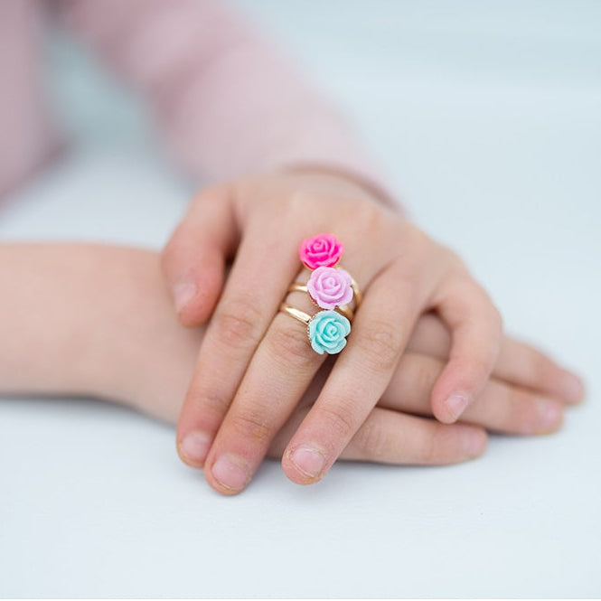 Boutique Rose Rings & Earring Set, 3 Rings, 1 Set of Clip on Earrings, Costume Accessory for Kids 3+