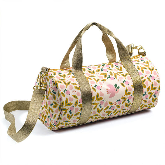 Pink Bird, Duffel Bag, 5+, Waterproof Coated Canvas With Springtime Print & Gold Handle
