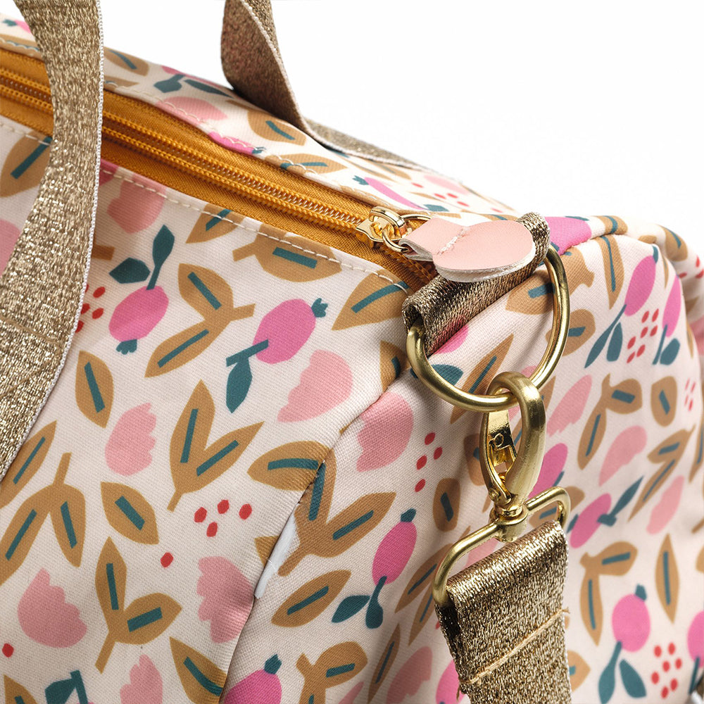 Pink Bird, Duffel Bag, 5+, Waterproof Coated Canvas With Springtime Print & Gold Handle