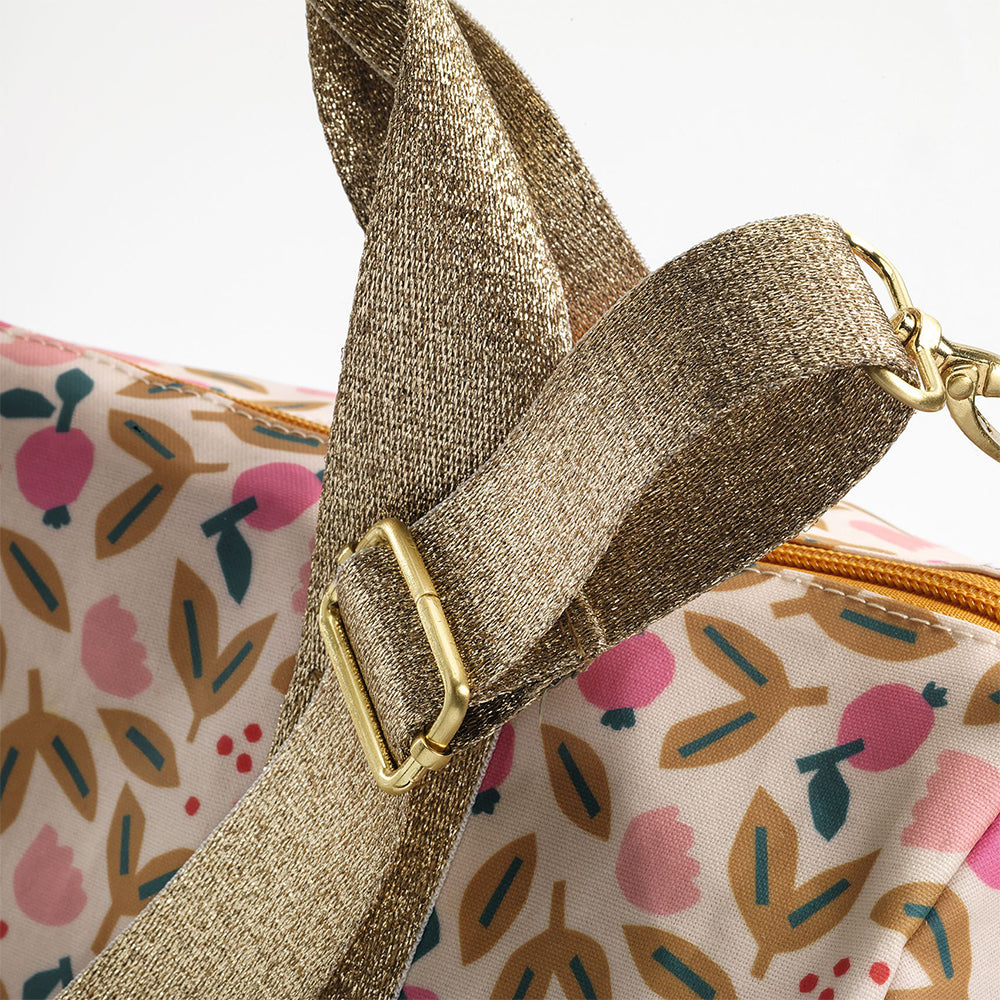 Pink Bird, Duffel Bag, 5+, Waterproof Coated Canvas With Springtime Print & Gold Handle