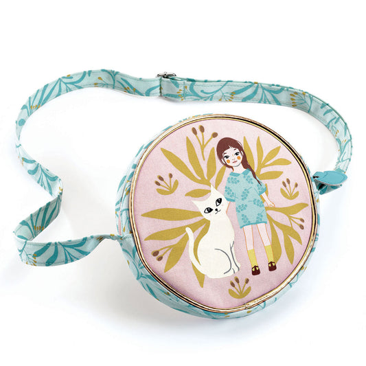 Cat, Kids Handbag, 3+, Round Cotton Bag With Cat & Girl Motif