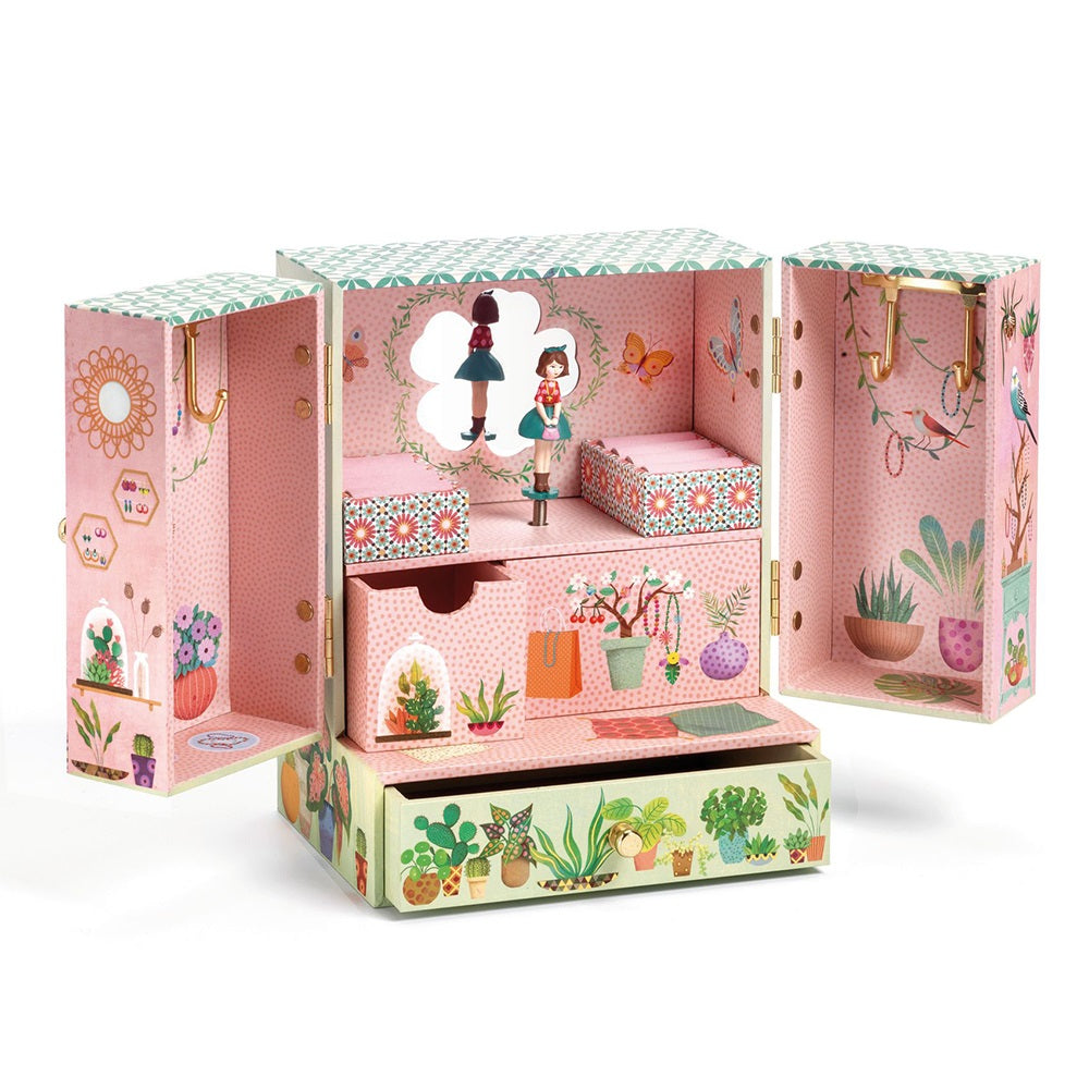 Secret Garden, Musical Jewelry Box, Ring Slots, Necklace Hooks & 2 Drawers