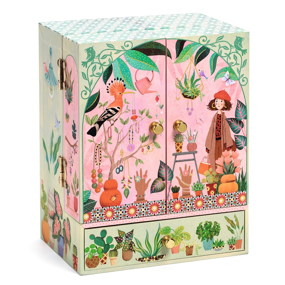 Secret Garden, Musical Jewelry Box, Ring Slots, Necklace Hooks & 2 Drawers
