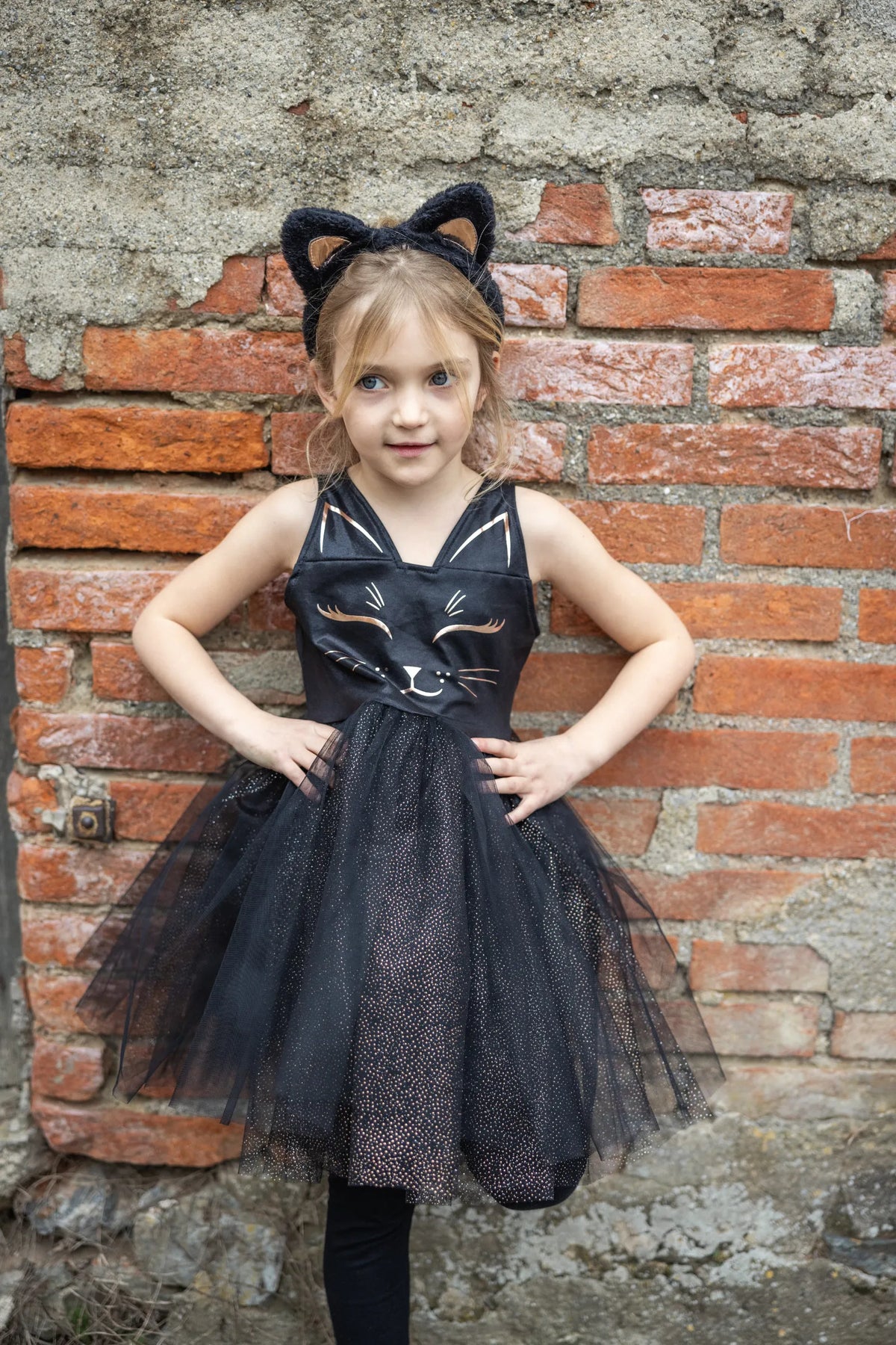 Black Cat Dress With Headband, Halloween Costume For Kids 5-6