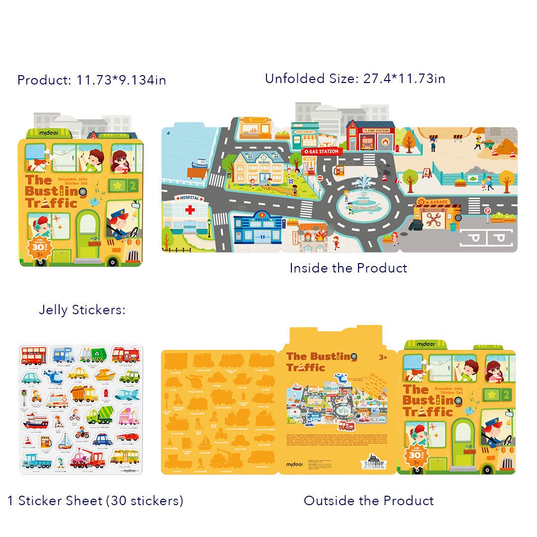 Reusable Jelly Sticker Set - The Bustling Traffic