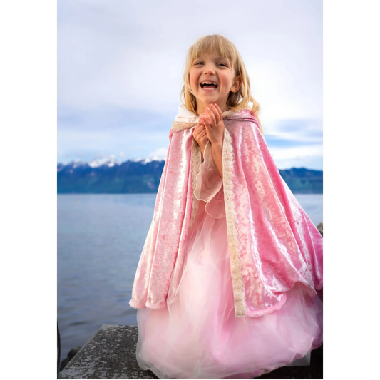 Deluxe Pink Rose Princess Cape For Kids 7-8