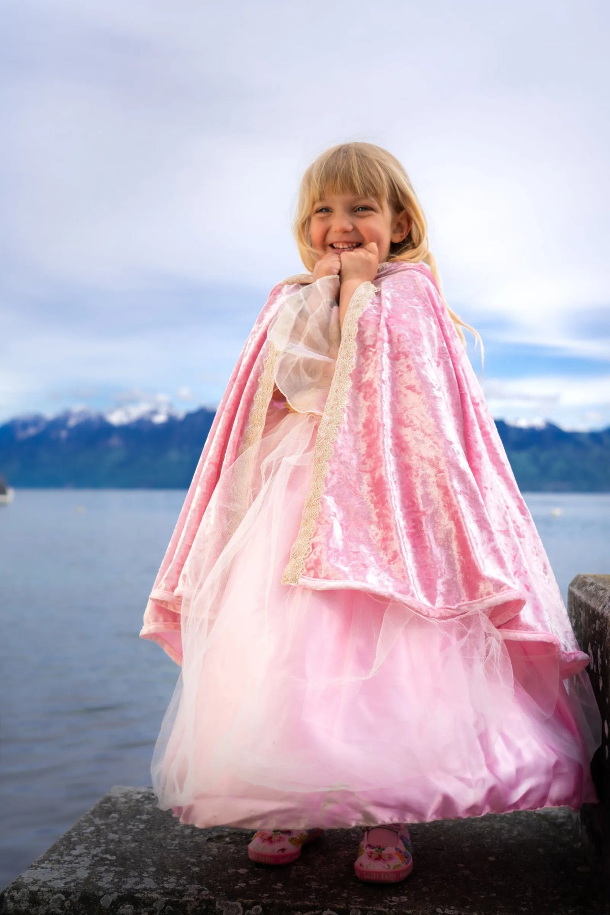 Deluxe Pink Rose Princess Cape For Kids 7-8