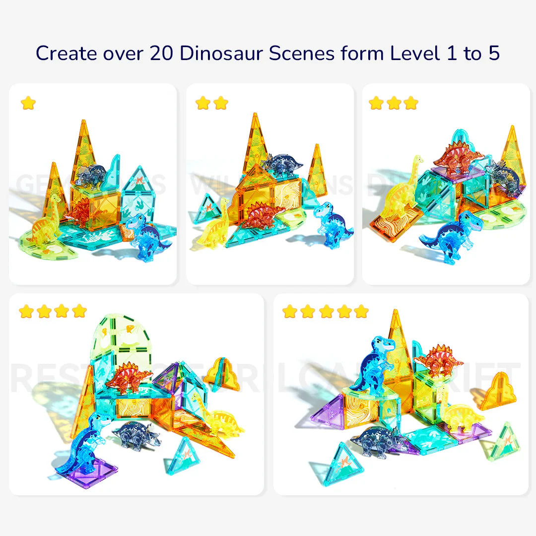 Colorful Magnetic Tiles Jurassic Adventure, Mideer