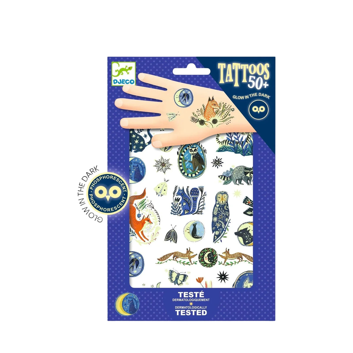 Nighttime Reflections, Glow-In-The-Dark Tattoo Set, 3+, 50+ Animal Designs