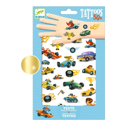 Temporary Tattoo Set 3+: Speedsters Racing Cars, Djeco