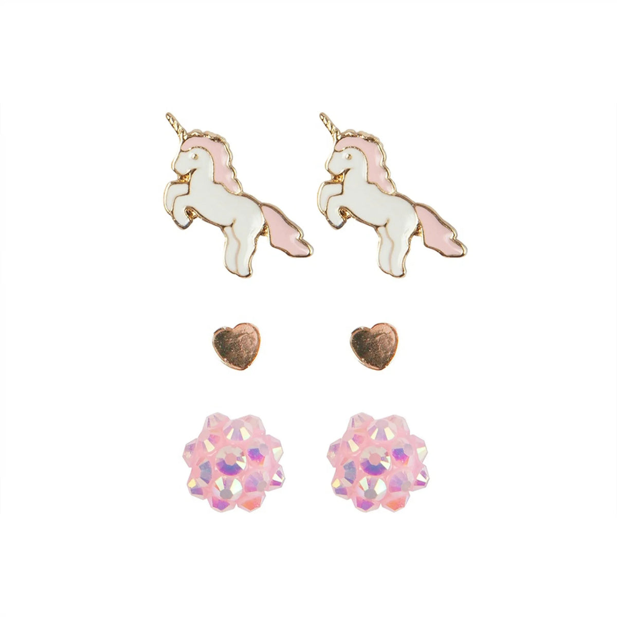 Boutique Unicorn Studded, Earrings, 3 Sets, Costume Accessory for Kids 3+