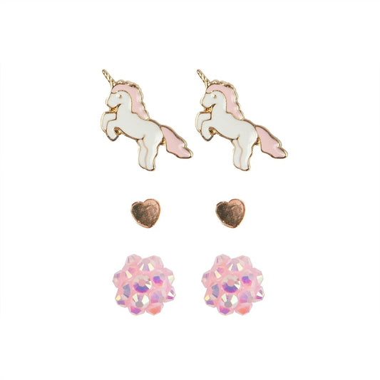 Boutique Unicorn Studded, Earrings, 3 Sets, Costume Accessory for Kids 3+