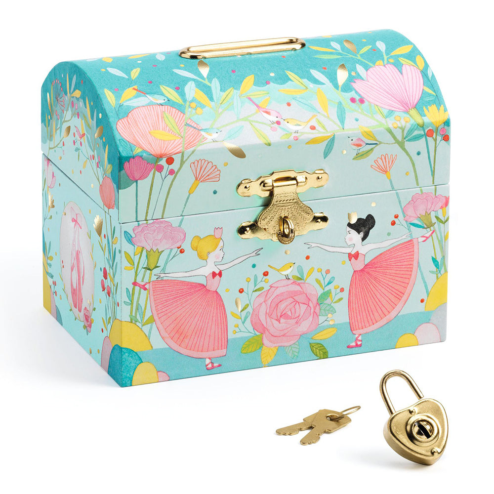 Ballerina, Wooden Money Box, Treasure Chest With Padlock & 2 Keys
