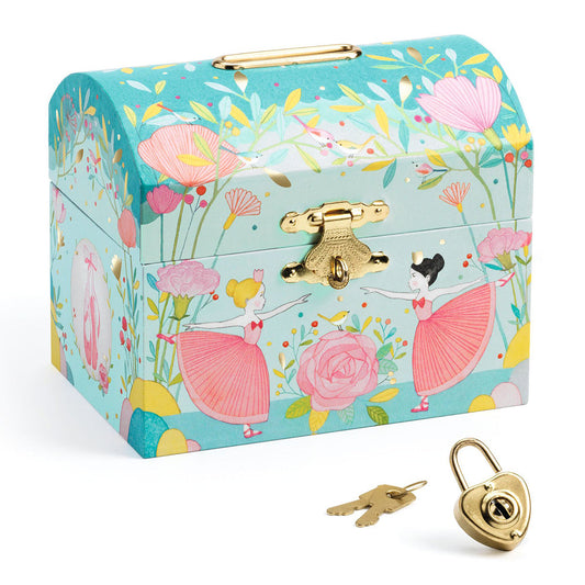 Ballerina, Wooden Money Box, Treasure Chest With Padlock & 2 Keys