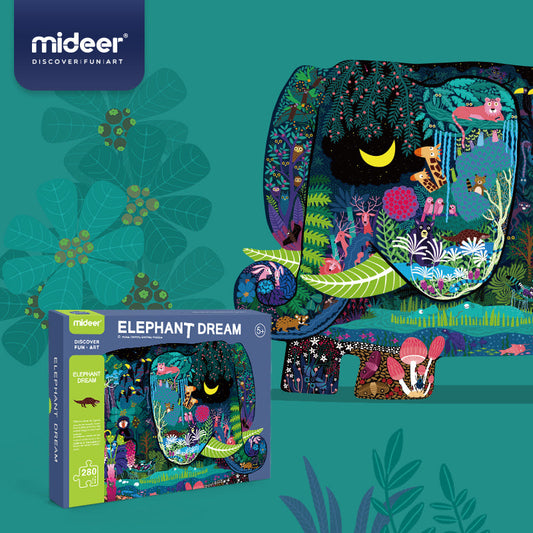 Large animal-shaped puzzle elephant dream 280PCS Mideer