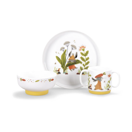 Porcelain Dish Set, Trois Petits Lapins, Decoration for Kids 3+
