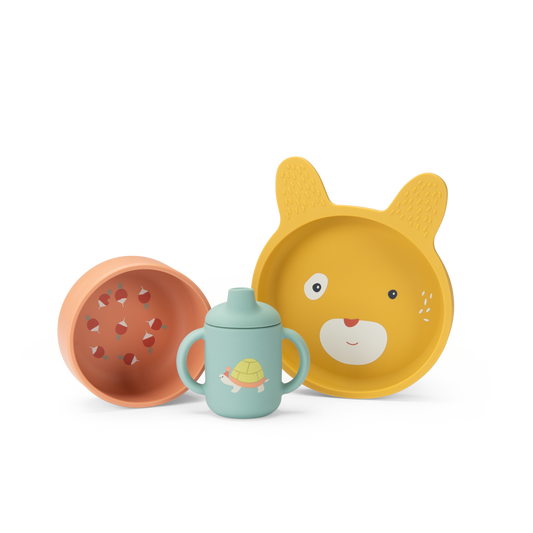 Silicone Dish Set, Trois Petits Lapins, Decoration for Kids 1+