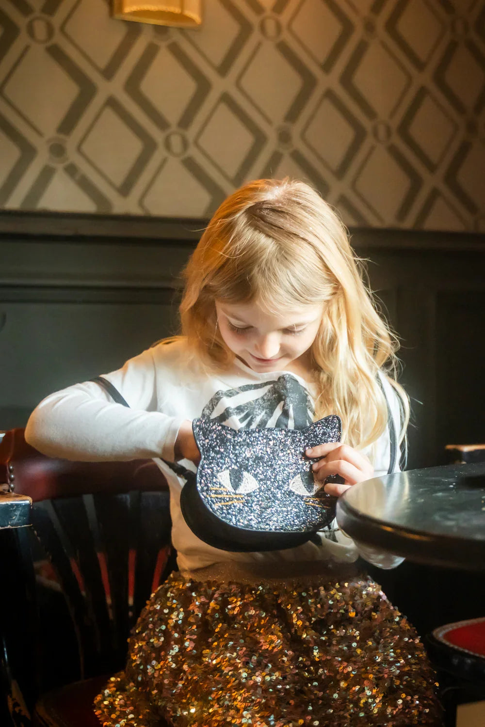 Black Chunky Glitter Kitty Purse: Cat's Meow, Bag for Kids 3+