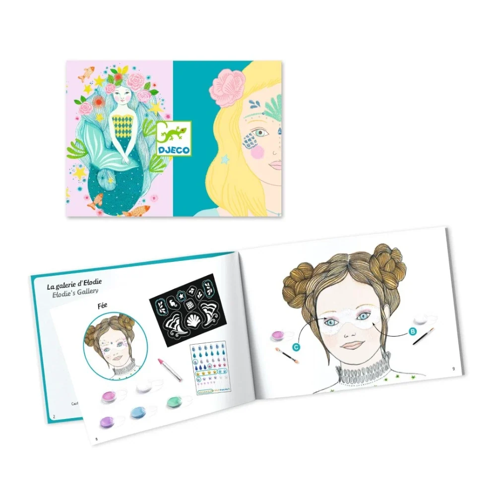 Mermaid, Makeup Set With Stencils & Stickers, 4+, 4 Face Paints With Reusable Stencils