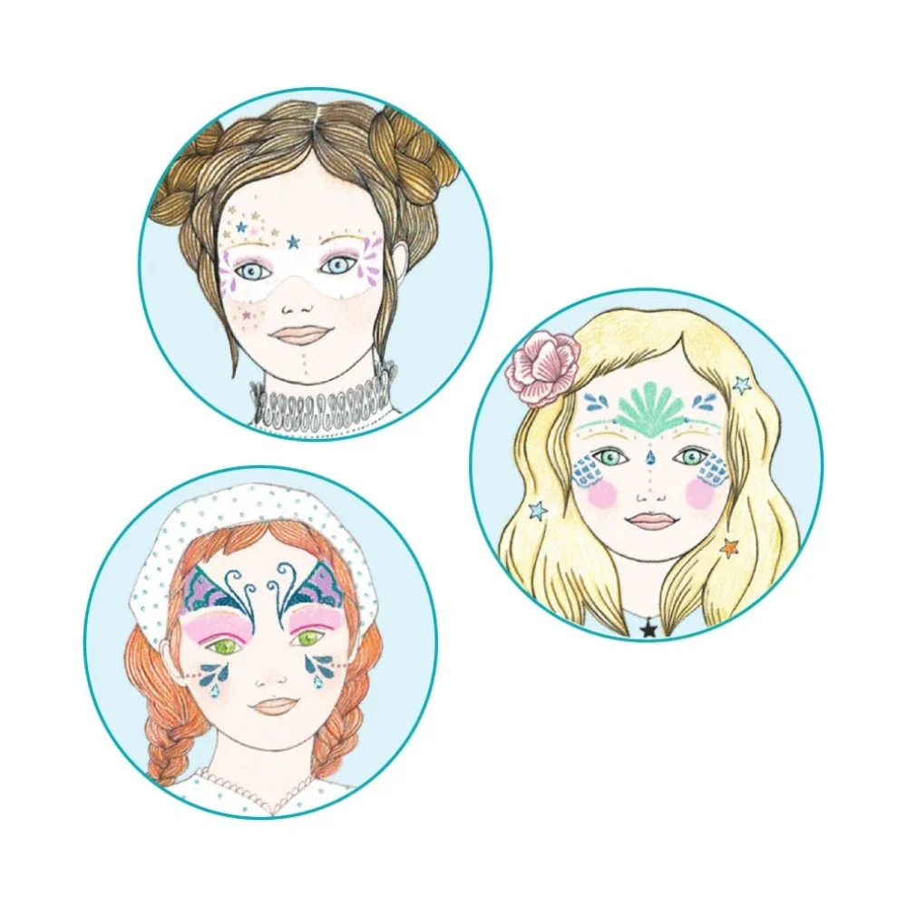 Mermaid, Makeup Set With Stencils & Stickers, 4+, 4 Face Paints With Reusable Stencils