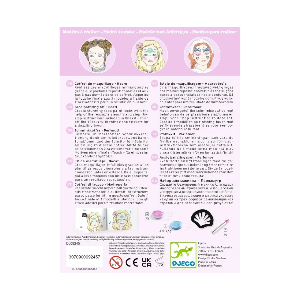 Mermaid, Makeup Set With Stencils & Stickers, 4+, 4 Face Paints With Reusable Stencils