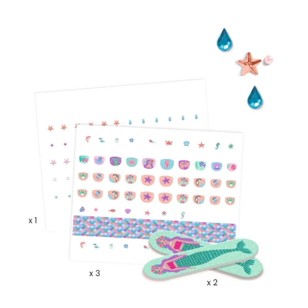 Sea, Nail Sticker Set, 4+, 180 Ocean-Themed Stickers With Rhinestone Accents