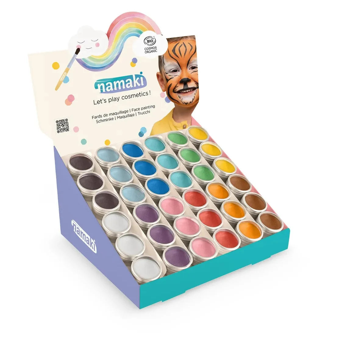 Namaki face paint set in a display box with colorful paint pots on a white background