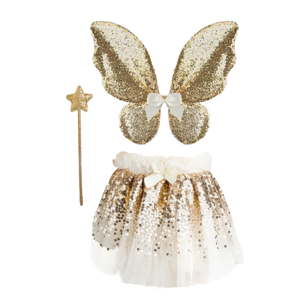 Gracious Gold Sequins Skirt, Wings & Wand Set, Special Moment, For Kids 3+, Size US 5-6