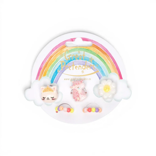 Flower Kitty Unicorn Rings: 5 Pieces, Costume Accessory for Kids 3+