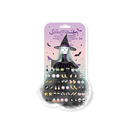 Natasha The Raven Witch, Sticker Earrings, For Kids 3+, Halloween Design Set Of 30 Pairs