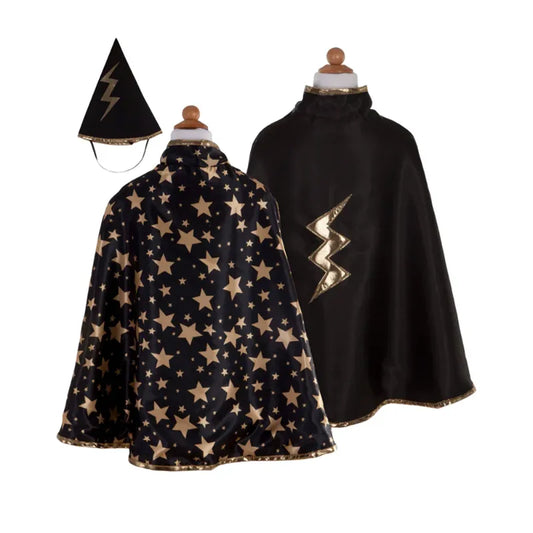 Wizard, Reversible Carnival Cape And Hat, For Kids 3+, Black Design, Size 4-6