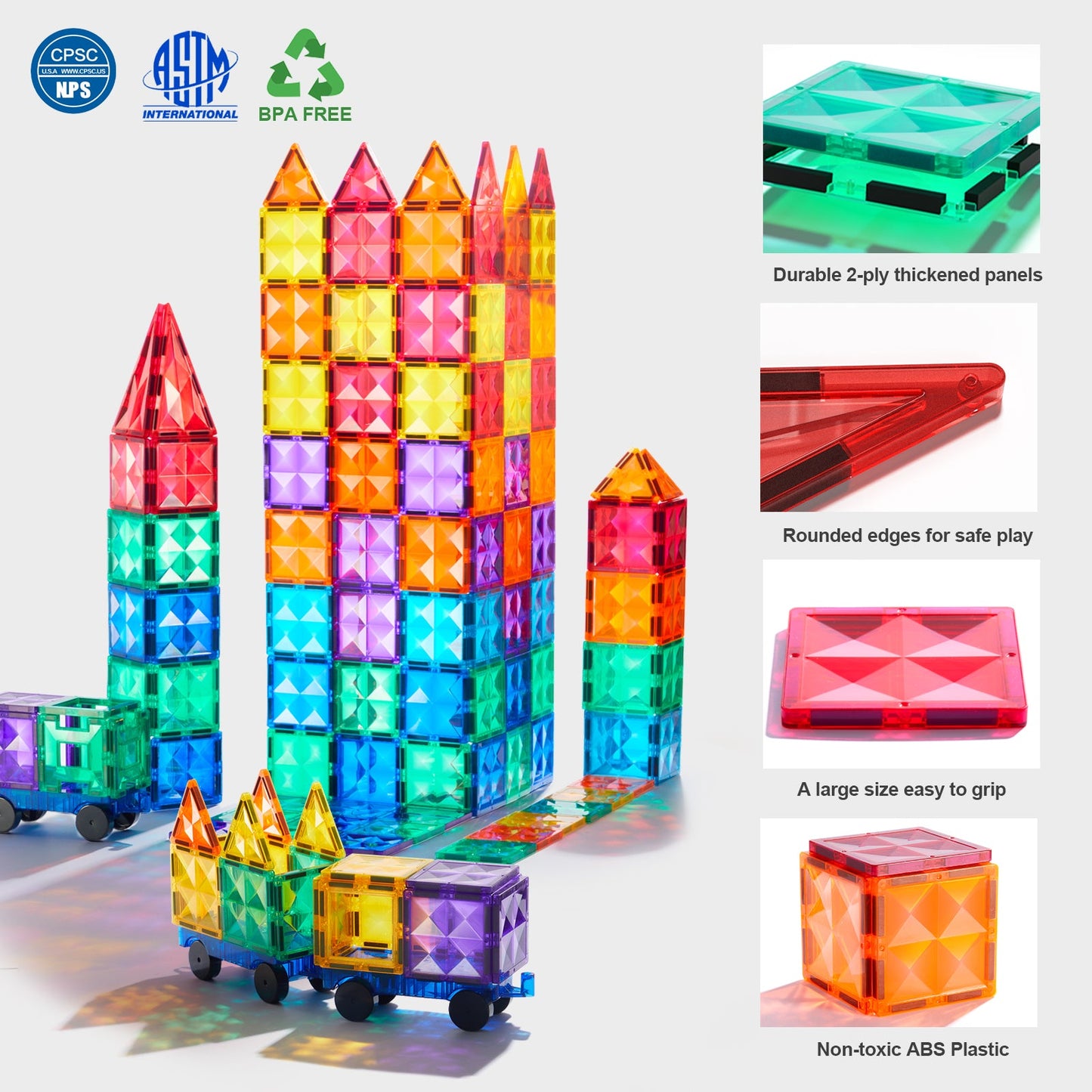 Colorful Magnetic Tiles 60pcs, Mideer