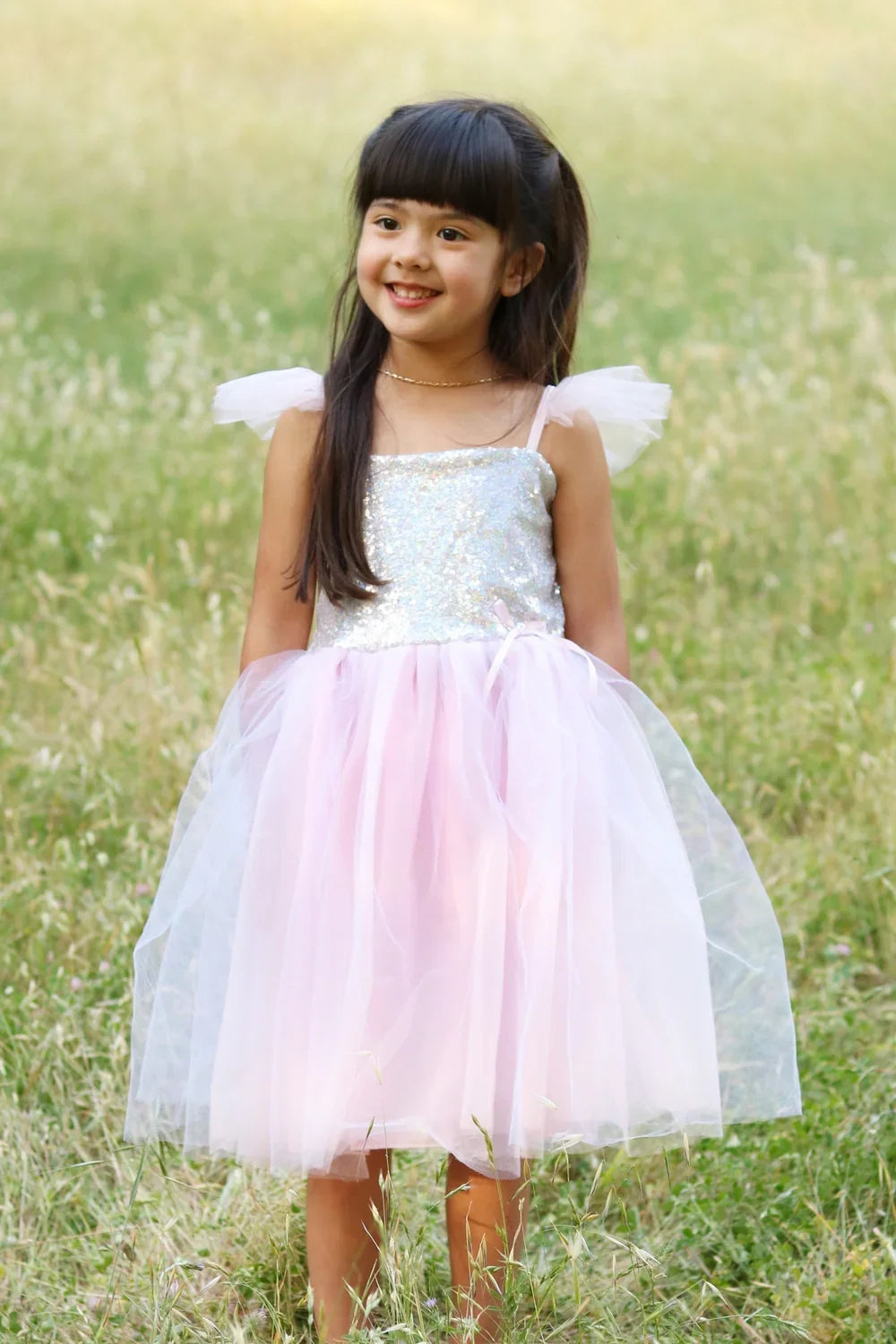 Silver Sequins Princess Dress For Kids 4+, Size US 5-6