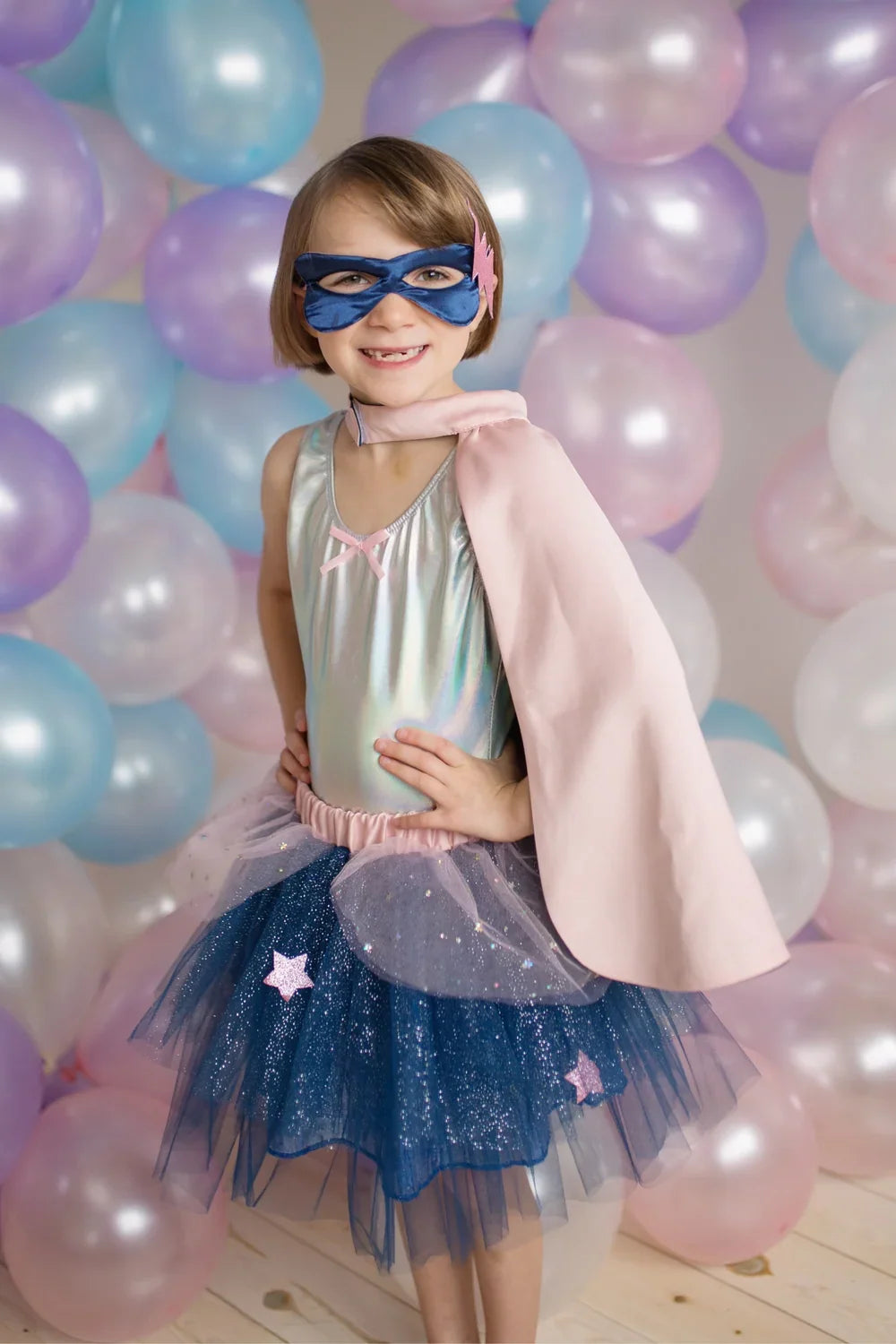 Super-Duper: Tutu, Cape & Mask For Kids 3+, Pink/Navy Design, Size US 4-6