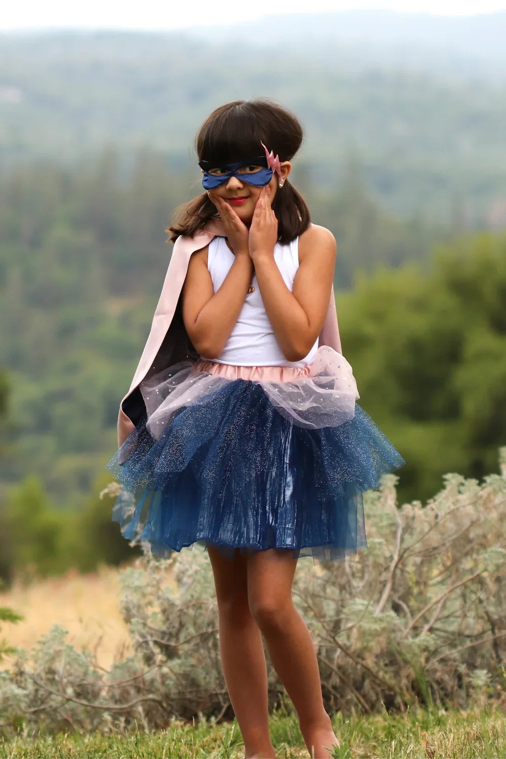 Super-Duper: Tutu, Cape & Mask For Kids 3+, Pink/Navy Design, Size US 4-6